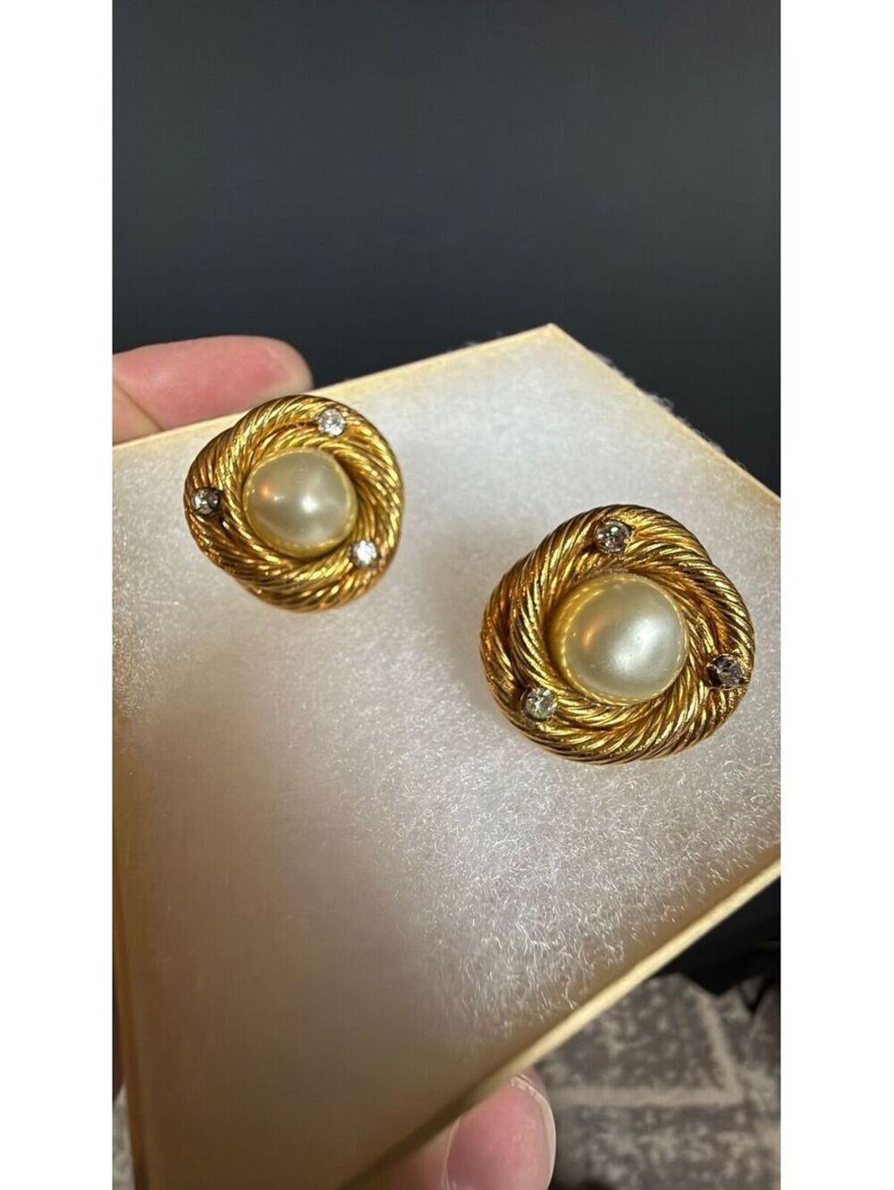 Chanel Gold w/Faux Pearl & Rhinestones Earrings